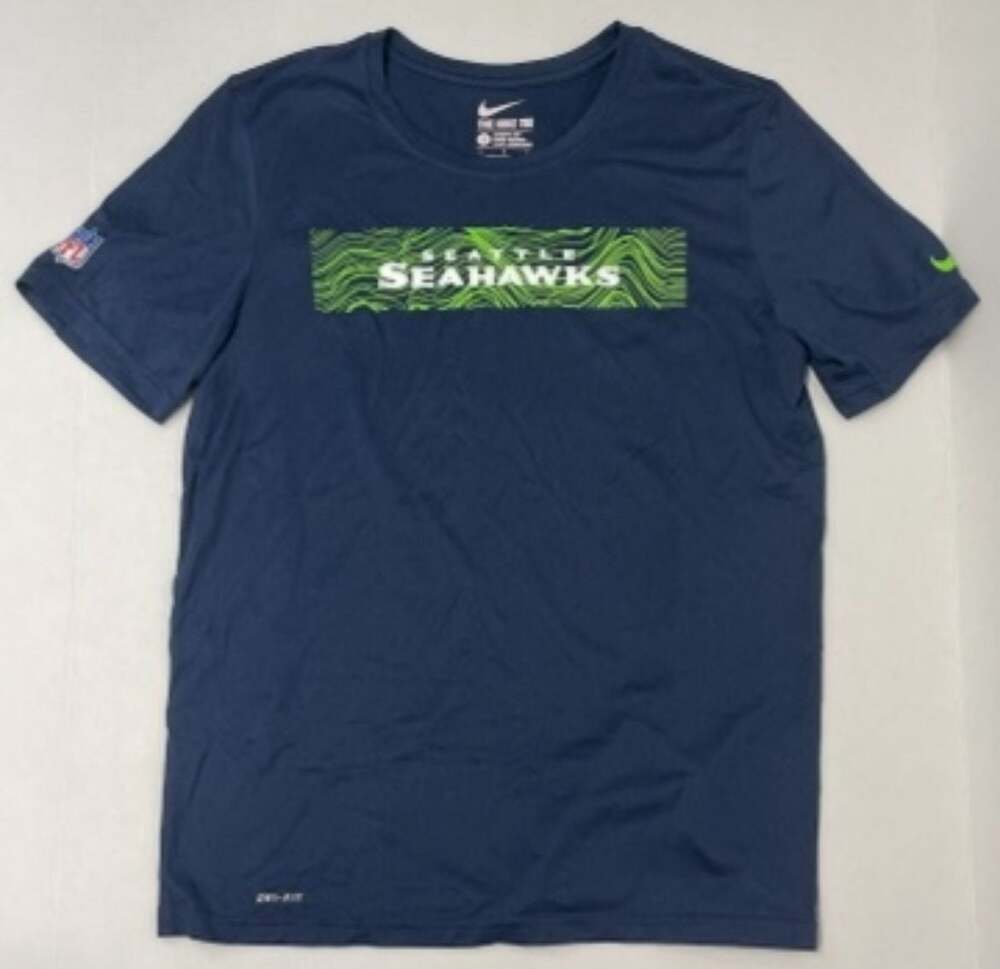 Nike YOUTH NFL Seattle Seahawks Dri-FIT Athletic Cut T-Shirt Navy Blue Sz Kids L